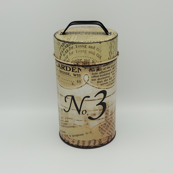 Last One! Food Safe Tin Canister Set Rustic Newsprint - Picture 5 of 6